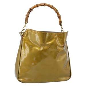 Gucci Bamboo Patent Leather Handbag Gold